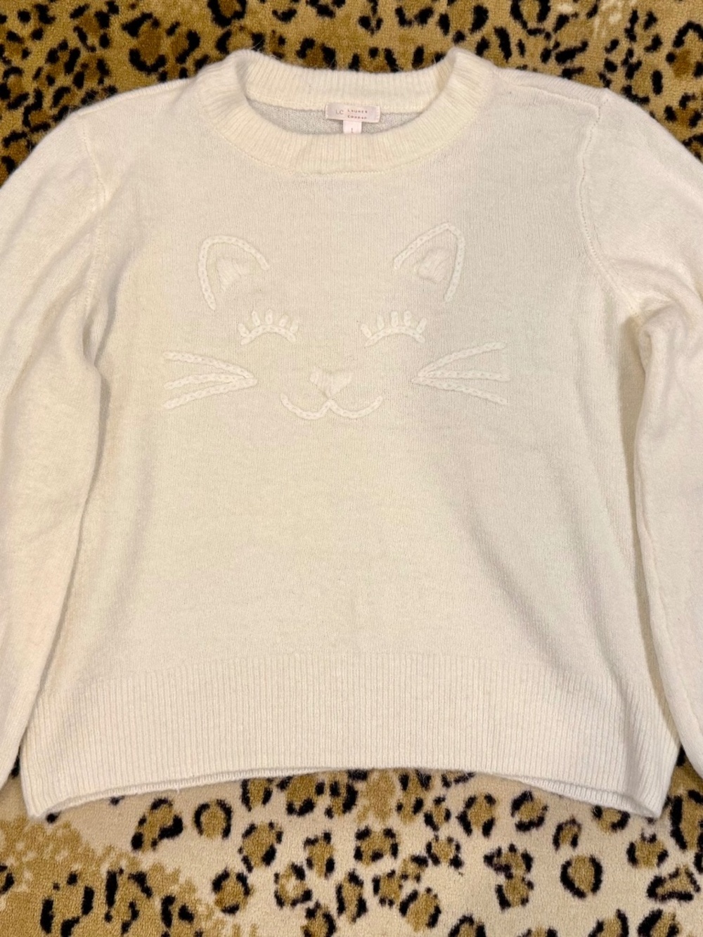 🎀 LC Lauren Conrad Cozy Kitty Cat Face Sweater Sz L 🎀